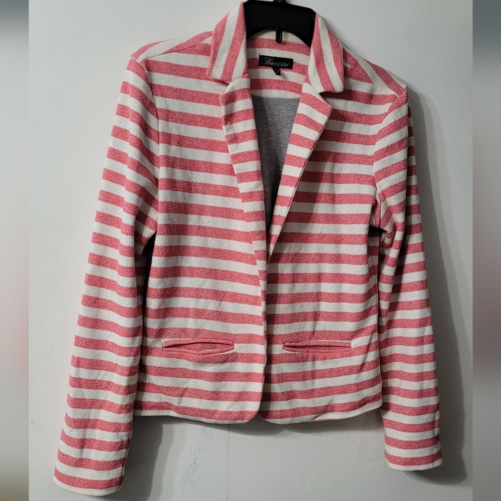 Baccini Pink and White Striped Blazer